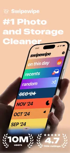 Swipewipe main screen showing photos organized by month.